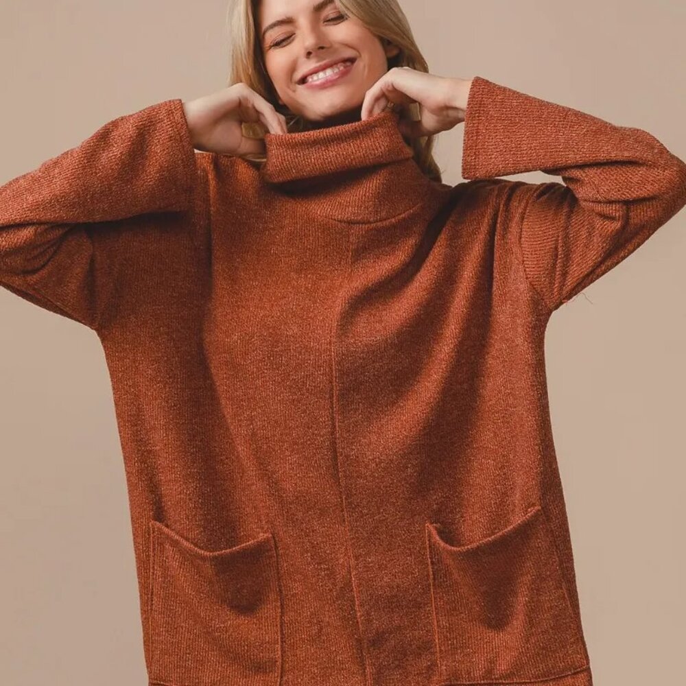 ✨NWT BiBi Piper Rib Double Pocket Turtle Neck‎ Sweater
